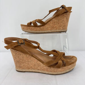 UGG Melissa Leather Wedge Heel Espadrille Sandal Strappy Tan Suede Coquette 10